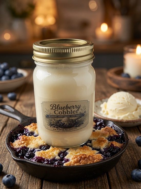 Hand Crafted Other - 16oz Blueberry Cobbler Mason Jar Candle | Hand Poured Soy Candle | Bakery